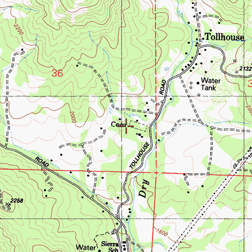 Topographic Map of Tollhouse Cemetery, CA