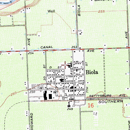 Topographic Map of Biola - Pershing Elementary School, CA