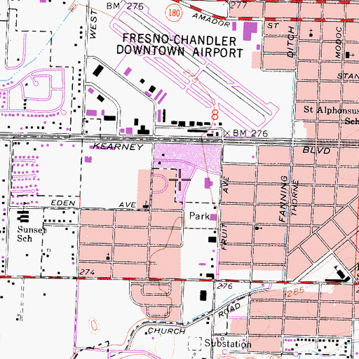 Topographic Map of Fresno Park, CA
