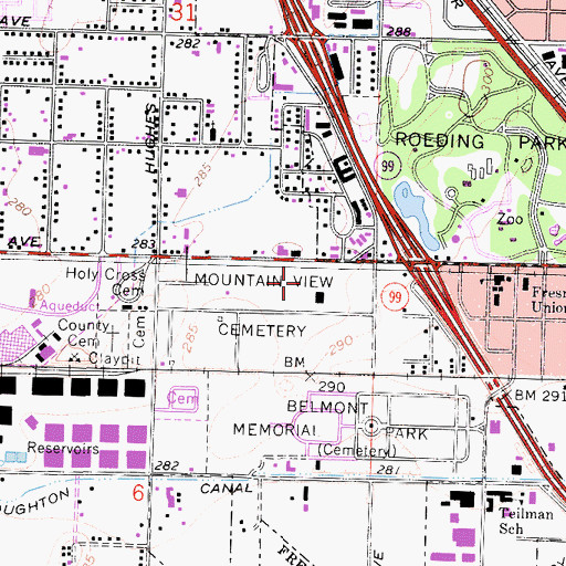 Topographic Map of Independent Order of Oddfellows Cemetery, CA