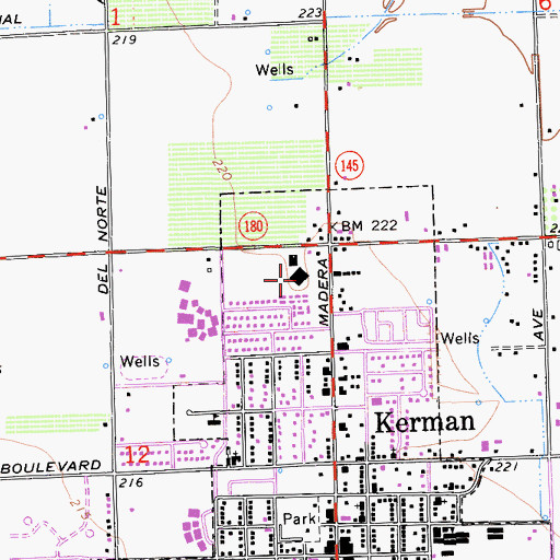 Topographic Map of Kerman Plaza Shopping Center, CA