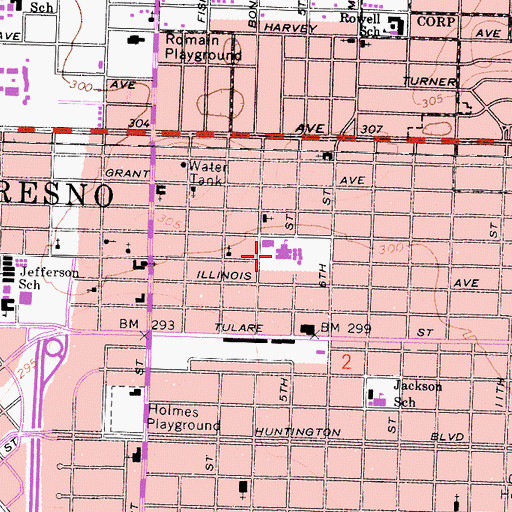 Topographic Map of Rowell Elementary School, CA