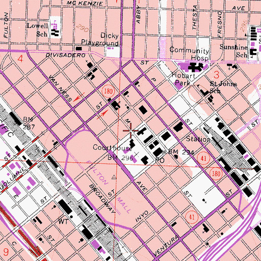 Topographic Map of Fresno City Hall, CA