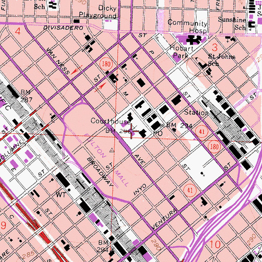 Topographic Map of Fresno County Hall of Records, CA