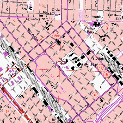 Topographic Map of Fresno County Law Library, CA