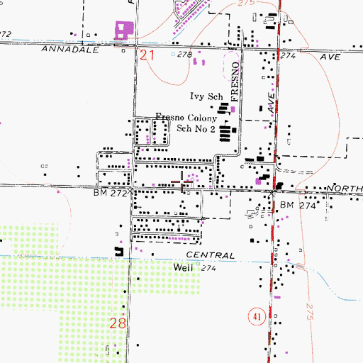 Topographic Map of North Avenue Church of Christ, CA