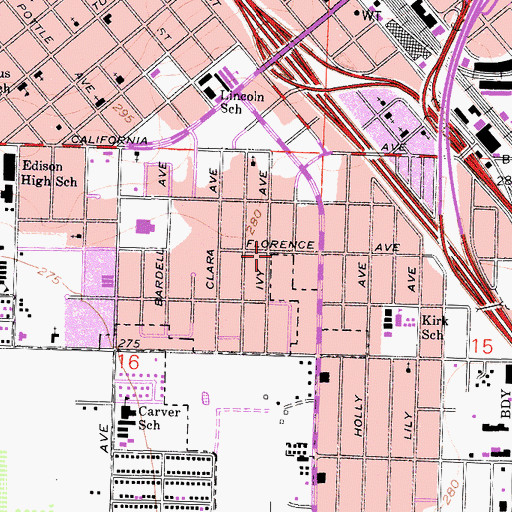 Topographic Map of Saint Rest Baptist Church, CA