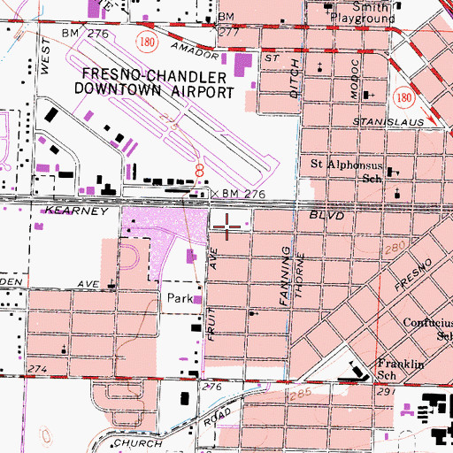 Topographic Map of West Fresno Baptist Church, CA