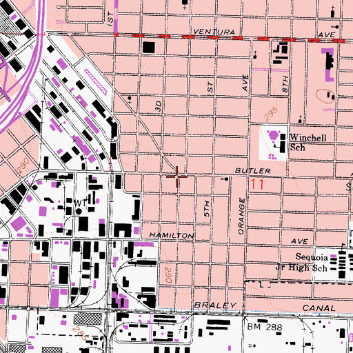 Topographic Map of Butler Pentecostal Church of God, CA