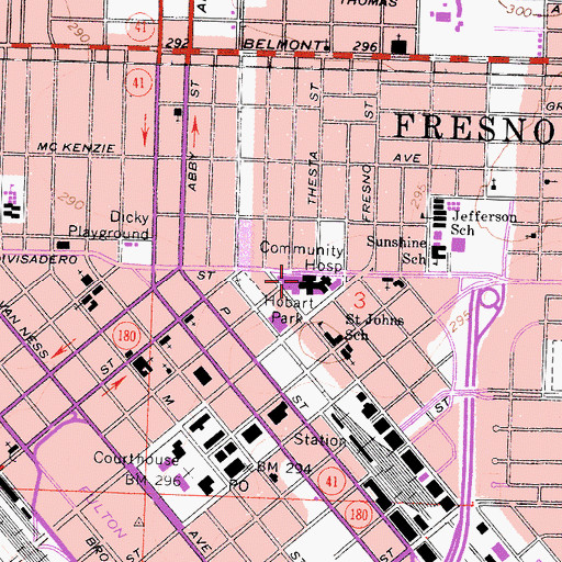 Topographic Map of Community Hospitals of Central California Medical Library, CA