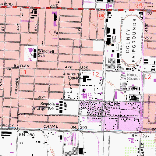 Topographic Map of Hanoian Center Shopping Center, CA