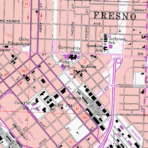 Topographic Map of Saint Johns Catholic Cathedral, CA