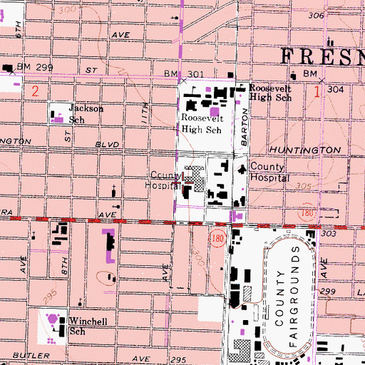 Topographic Map of Valley Medical Center of Fresno, CA