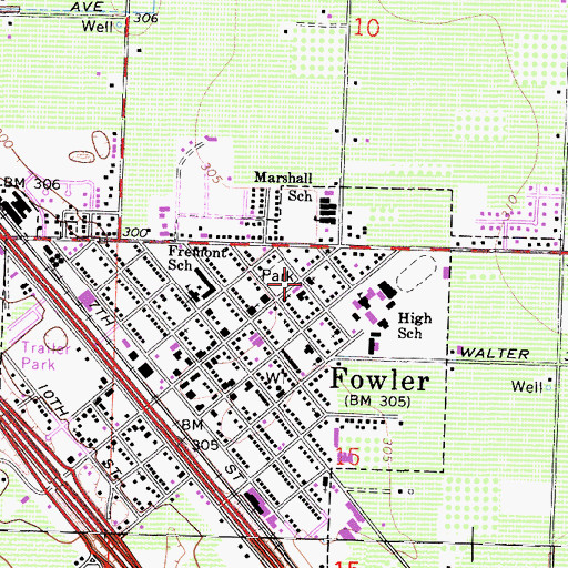 Topographic Map of Fowler Baptist Church, CA