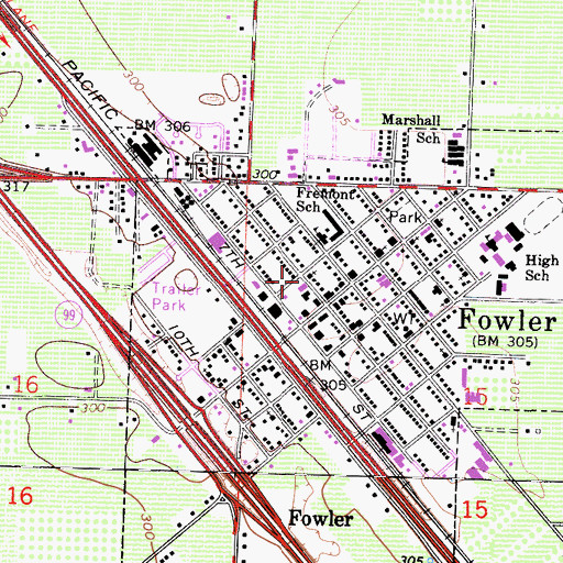 Topographic Map of Fowler Christian Church, CA