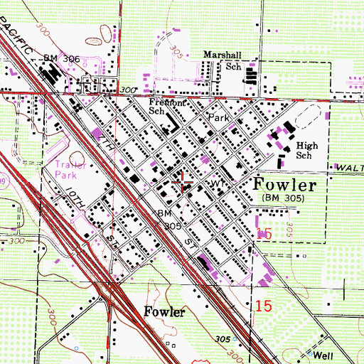 Topographic Map of Fowler City Hall, CA