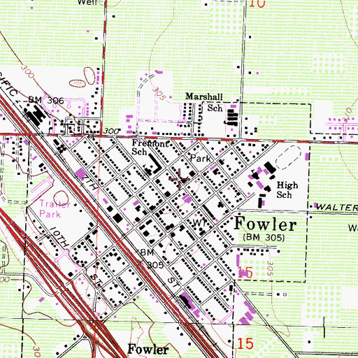 Topographic Map of Fowler Community Hospital, CA