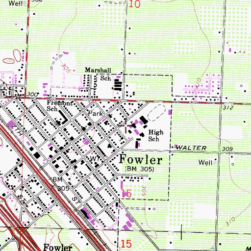 Topographic Map of Fowler High School, CA