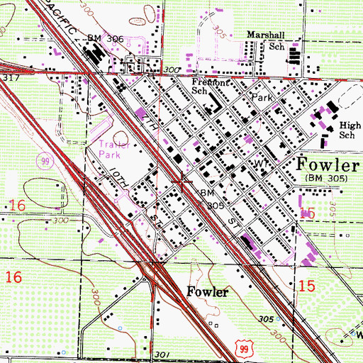 Topographic Map of Fowler Post Office, CA