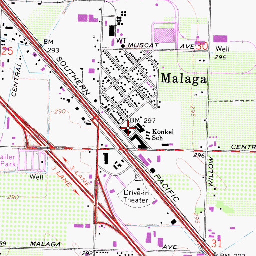 Topographic Map of Malaga Elementary School, CA