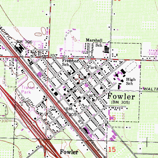 Topographic Map of The Presbyterian Church of Fowler, CA