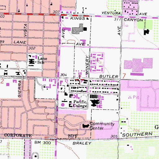 Topographic Map of Butler Avenue Mennonite Church, CA
