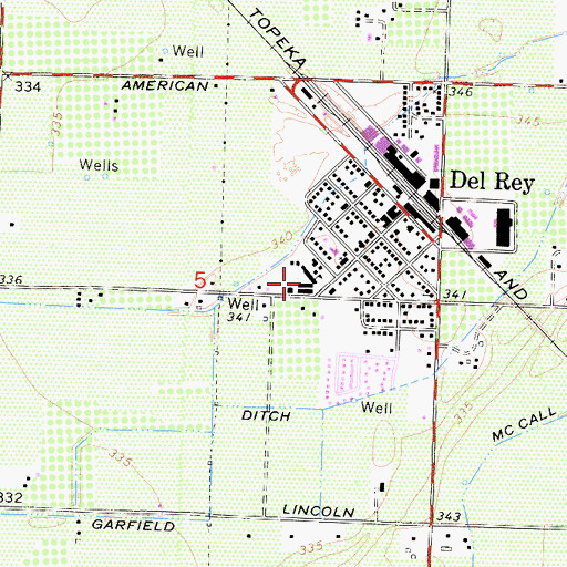 Topographic Map of Del Rey Elementary School, CA