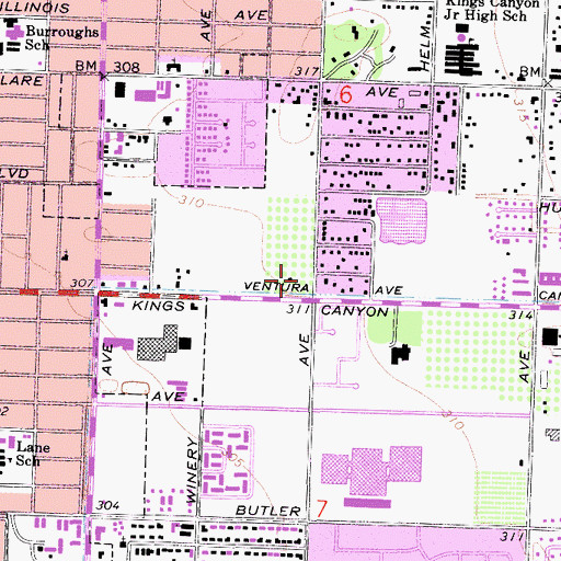 Topographic Map of Kings Canyon Pavilions Shopping Center, CA