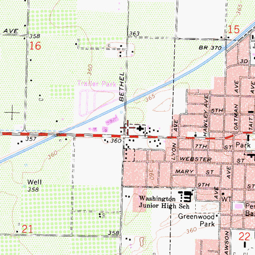 Topographic Map of Sanger Hospital, CA