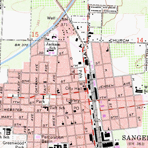 Topographic Map of Sanger Park, CA