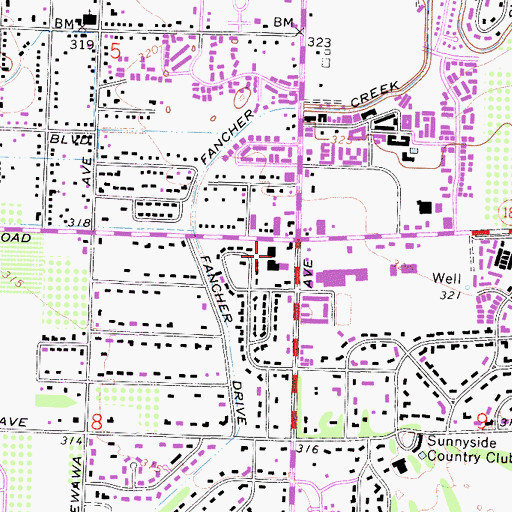 Topographic Map of Sunnyside Square Shopping Center, CA