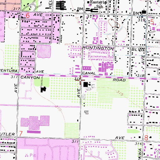 Topographic Map of Sunnyside Town and Country Village Shopping Center, CA