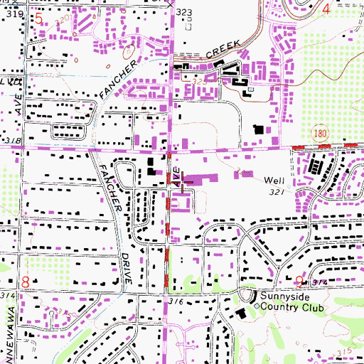 Topographic Map of Sunnysides Country Club Village Shopping Center, CA