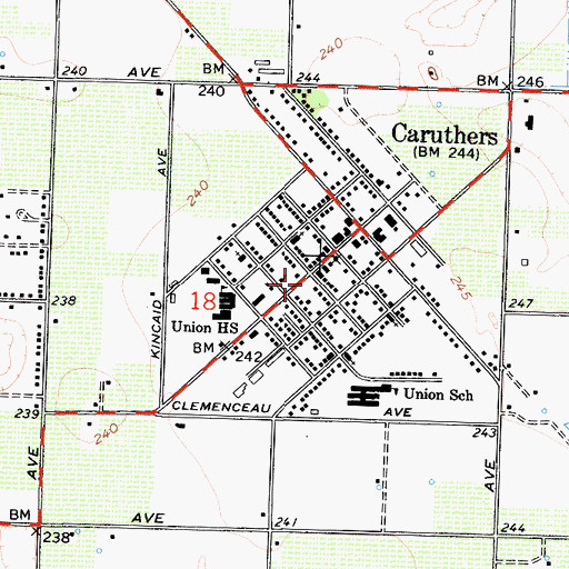 Topographic Map of Caruthers Post Office, CA