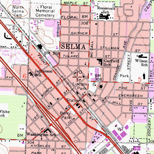 Topographic Map of First Baptist Church, CA