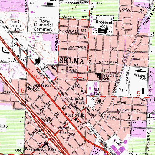 Topographic Map of First Christian Church, CA