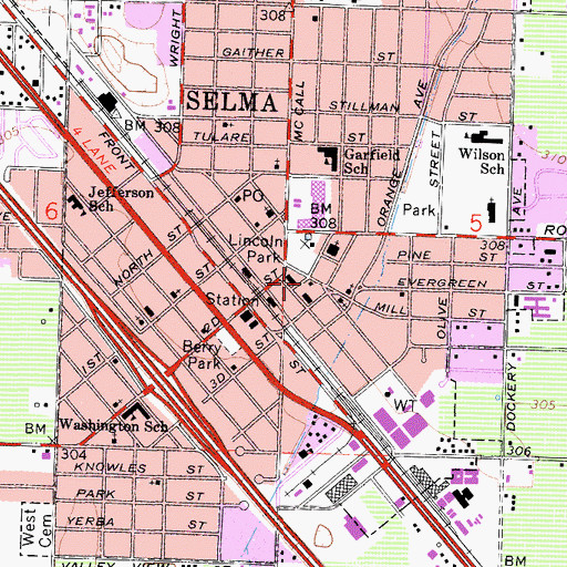 Topographic Map of First Presbyterian Church (historical), CA