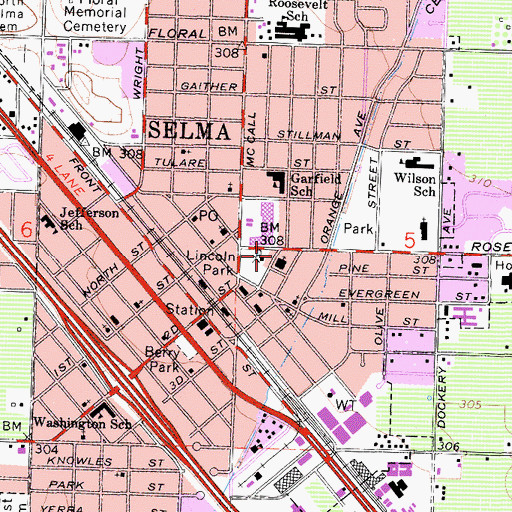 Topographic Map of First United Methodist Church, CA