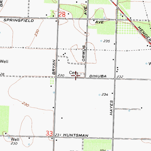 Topographic Map of Raisin City Cemetery, CA
