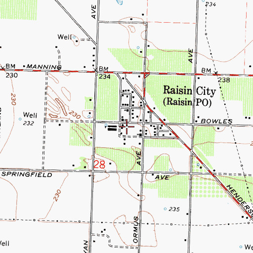 Topographic Map of Raisin Post Office, CA