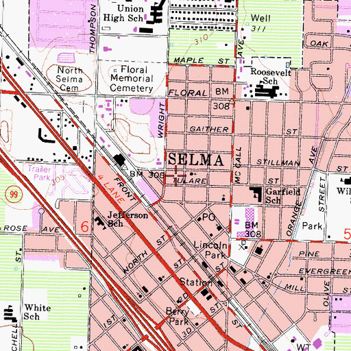 Topographic Map of Saint Pauls Lutheran Church, CA