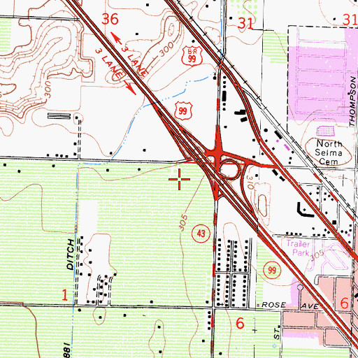 Topographic Map of Selma Plaza Shopping Center, CA