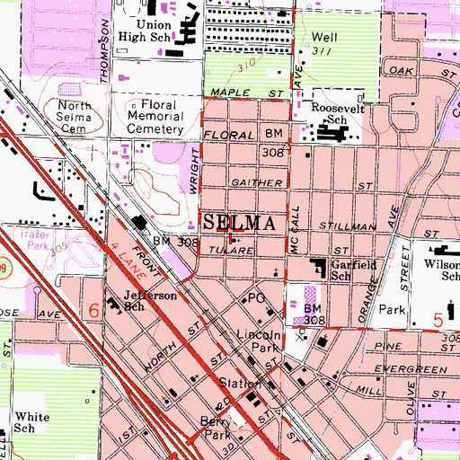 Topographic Map of Selma Sanitarium (historical), CA