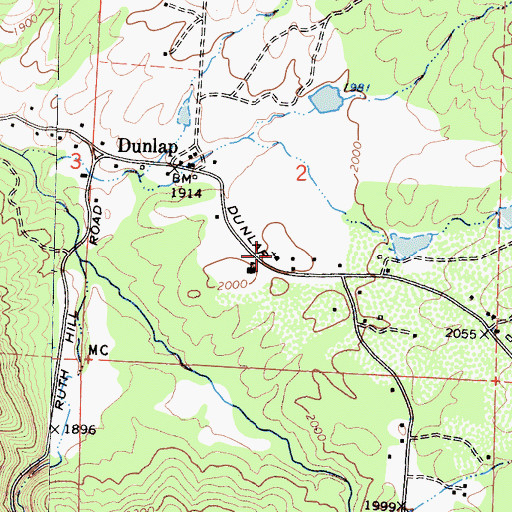 Topographic Map of Dunlap Baptist Church, CA