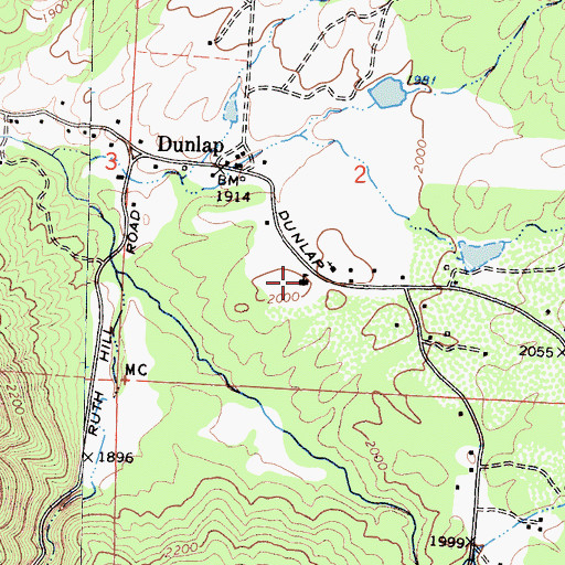 Topographic Map of Dunlap Elementary School, CA