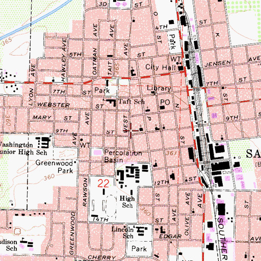 Topographic Map of First Methodist Church, CA