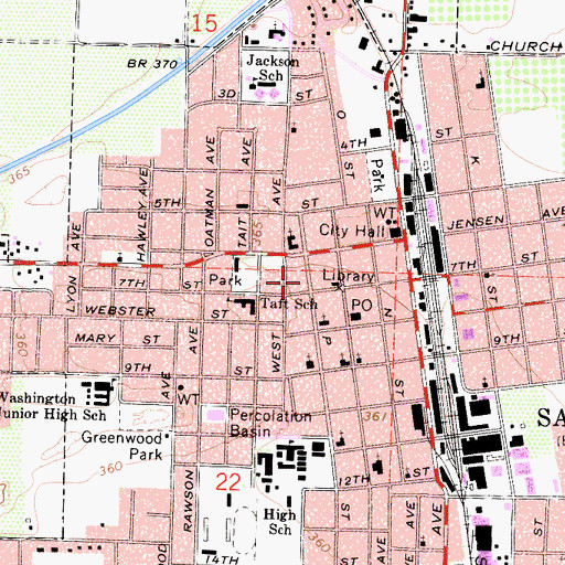 Topographic Map of Sanger Women Club, CA