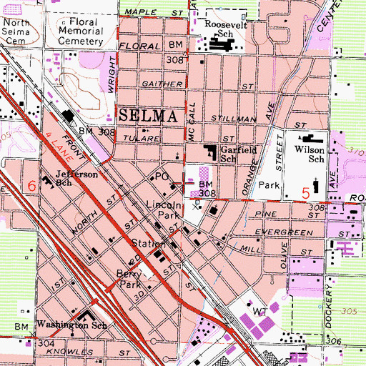 Topographic Map of Bitters Selma Shopping Center, CA