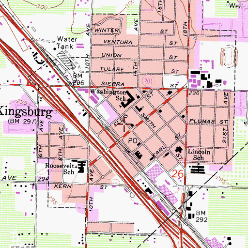 Topographic Map of Kingsburg City Hall, CA