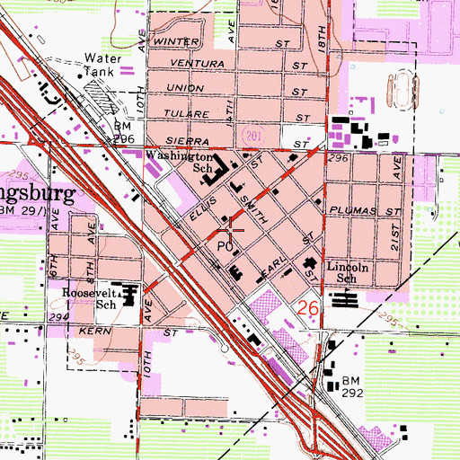 Topographic Map of Kingsburg City Park, CA